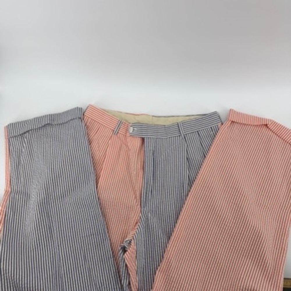 Berle Mens 31x29 Striped Seersucker Wide Leg Pants, Blue‎ Orange Casual Trousers